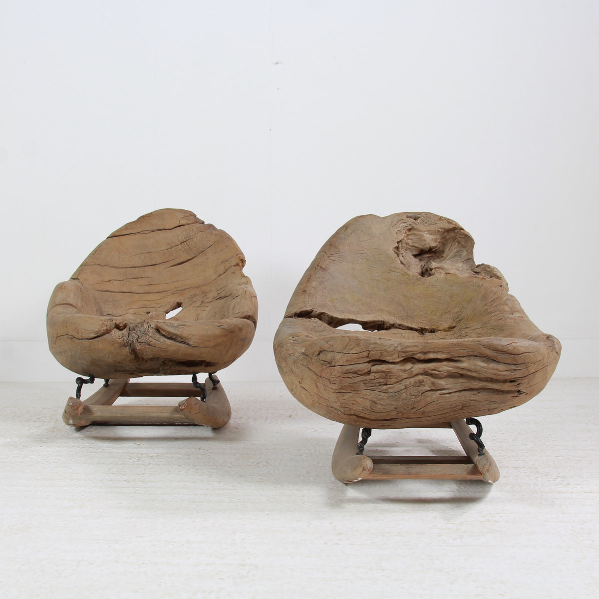 Organic Sculptural Brutalist Tree Trunk Root Rocking Chairs