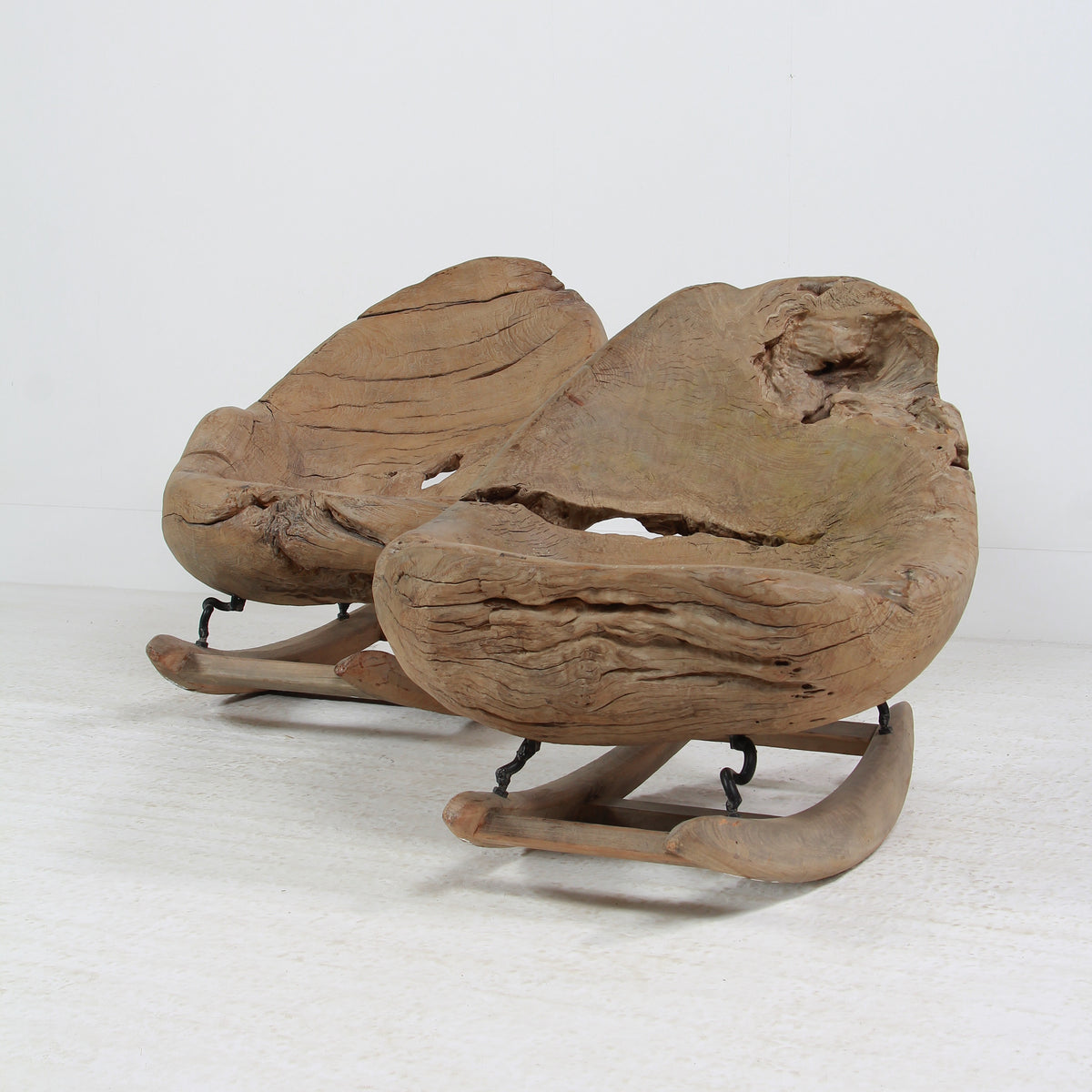 Organic Sculptural Brutalist Tree Trunk Root Rocking Chairs