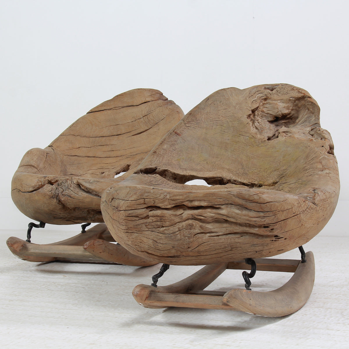 Organic Sculptural Brutalist Tree Trunk Root Rocking Chairs