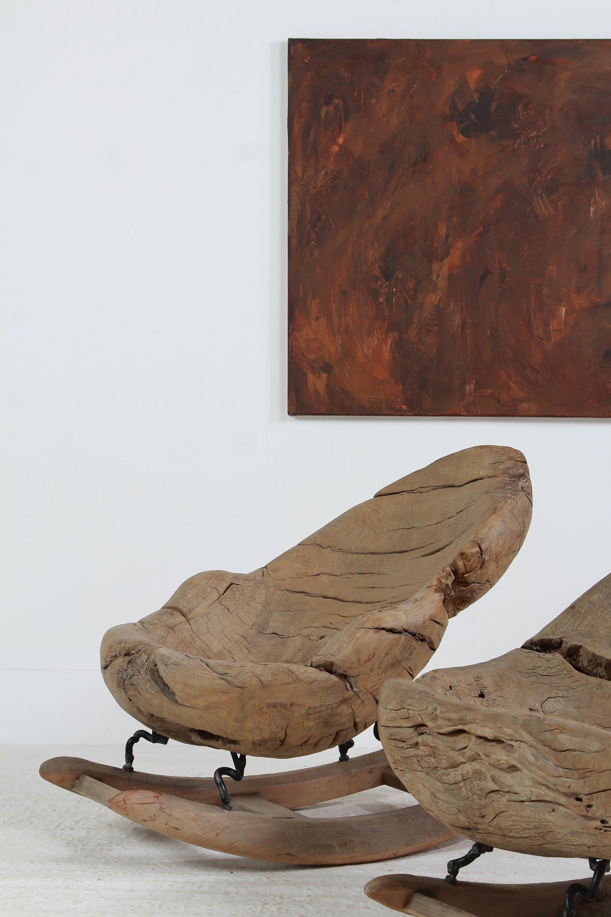 Organic Sculptural Brutalist Tree Trunk Root Rocking Chairs