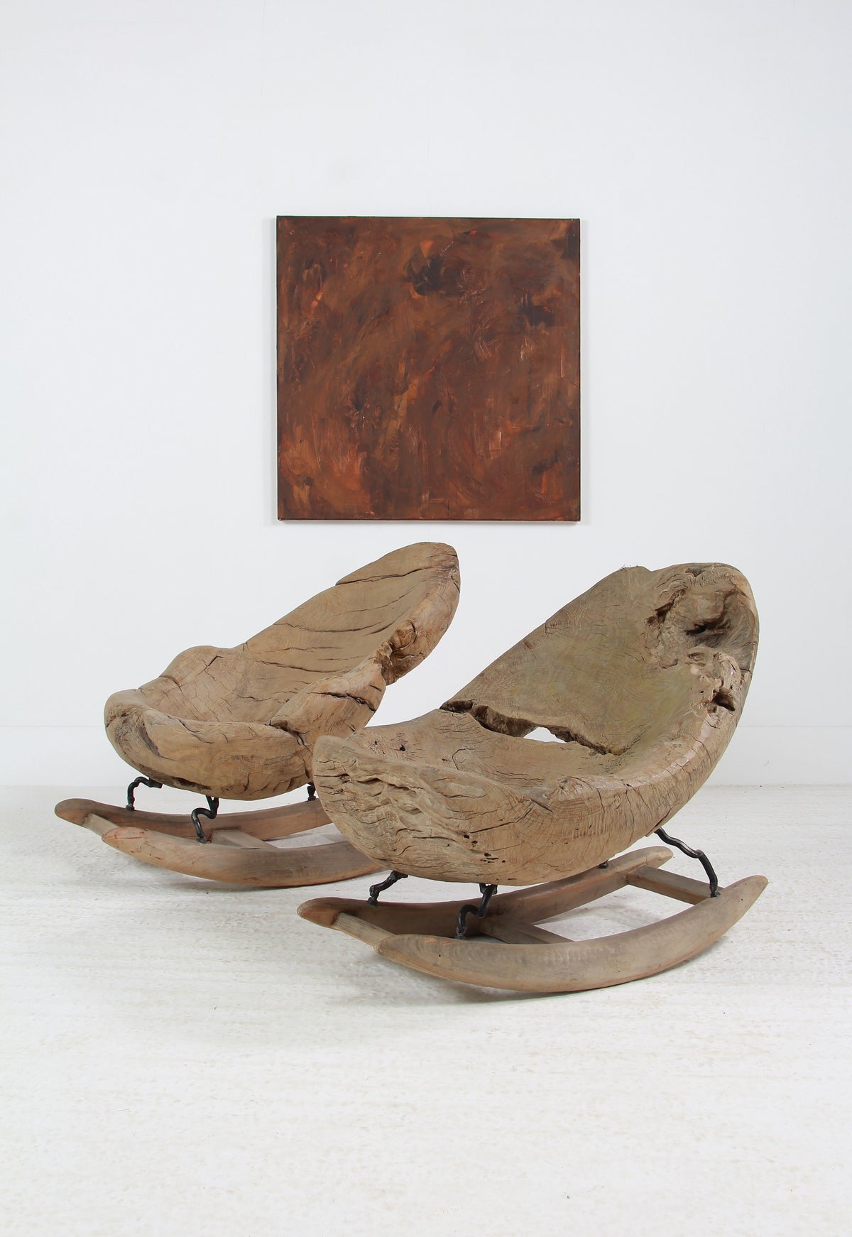Organic Sculptural Brutalist Tree Trunk Root Rocking Chairs