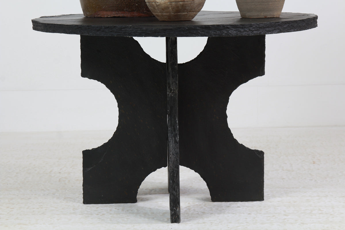 STYLISH BLACK RIVEN SLATE SCULPTURED PEDESTAL /CENTRE/LAMP /TABLE