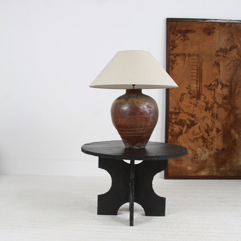 HUGE CHINESE GLAZED ANTIQUE STORAGE WINE JAR LAMP WITH EMPIRE SHADE