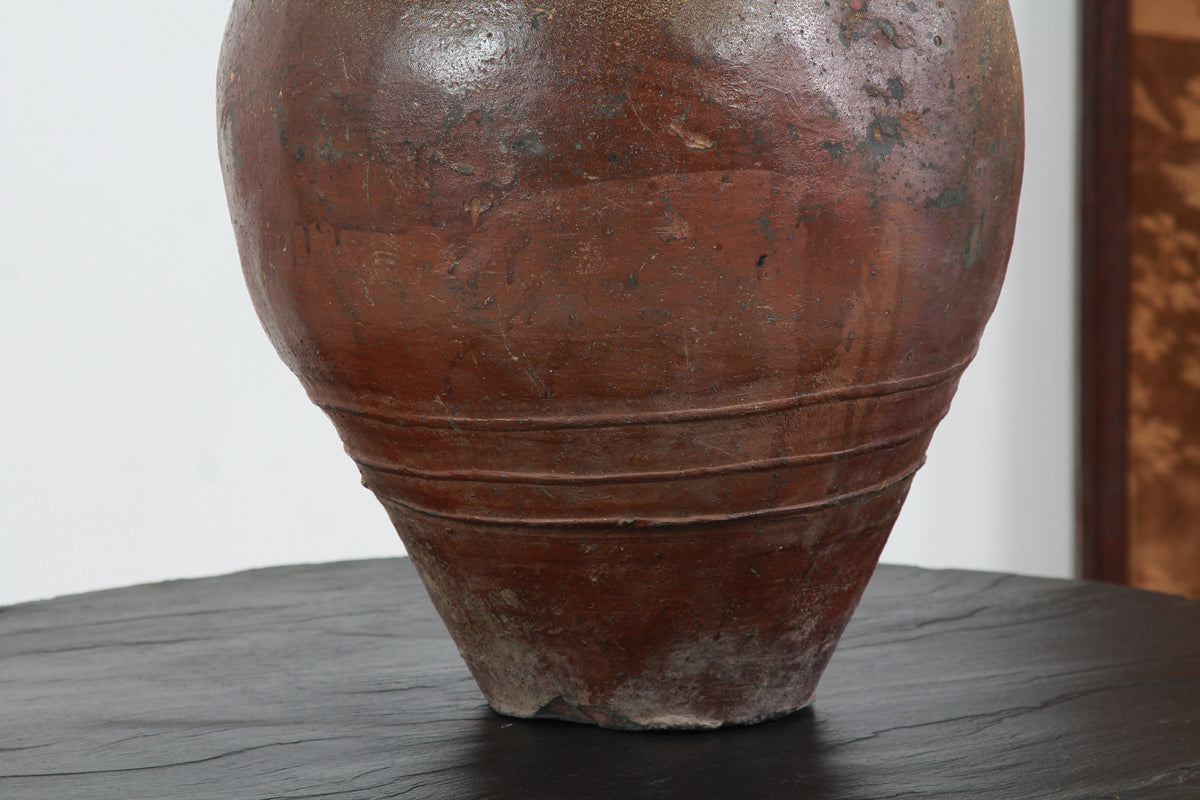 HUGE CHINESE GLAZED ANTIQUE STORAGE WINE JAR LAMP WITH EMPIRE SHADE