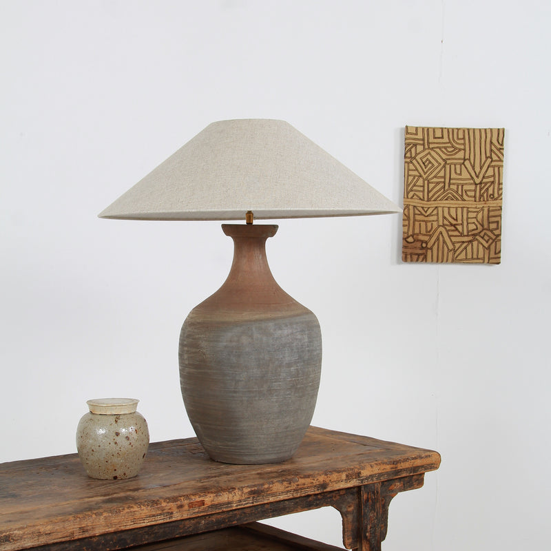 Beautiful TERRACOTTA UNGLAZED VASE TABLE   LAMP WITH EMPIRE NATURAL LINEN SHADE