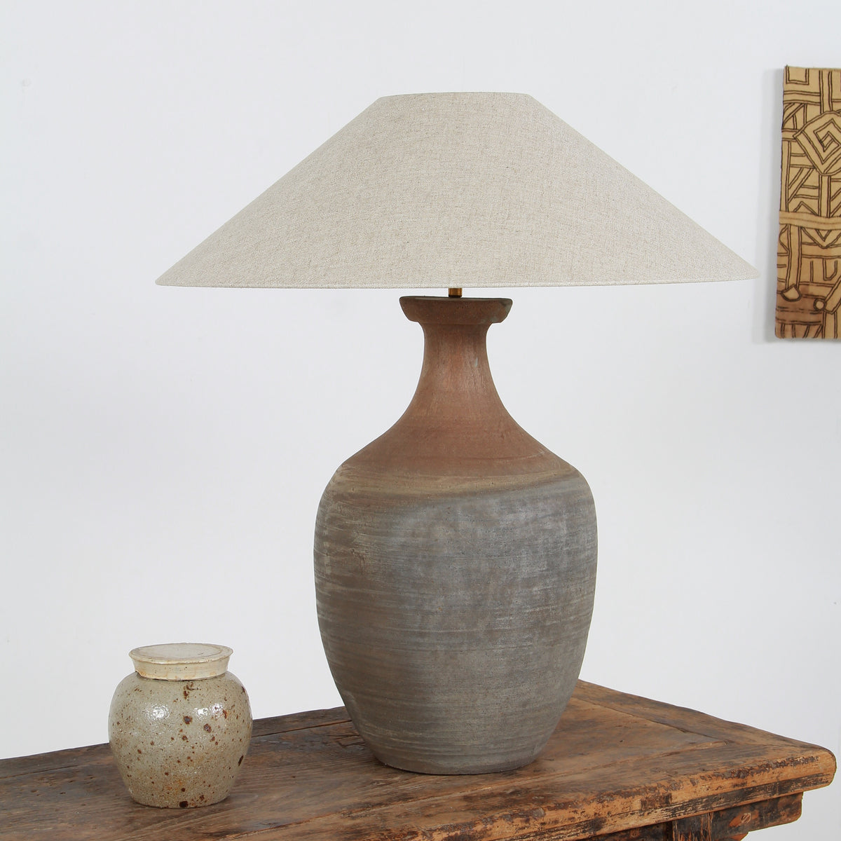 Beautiful TERRACOTTA UNGLAZED VASE TABLE   LAMP WITH EMPIRE NATURAL LINEN SHADE