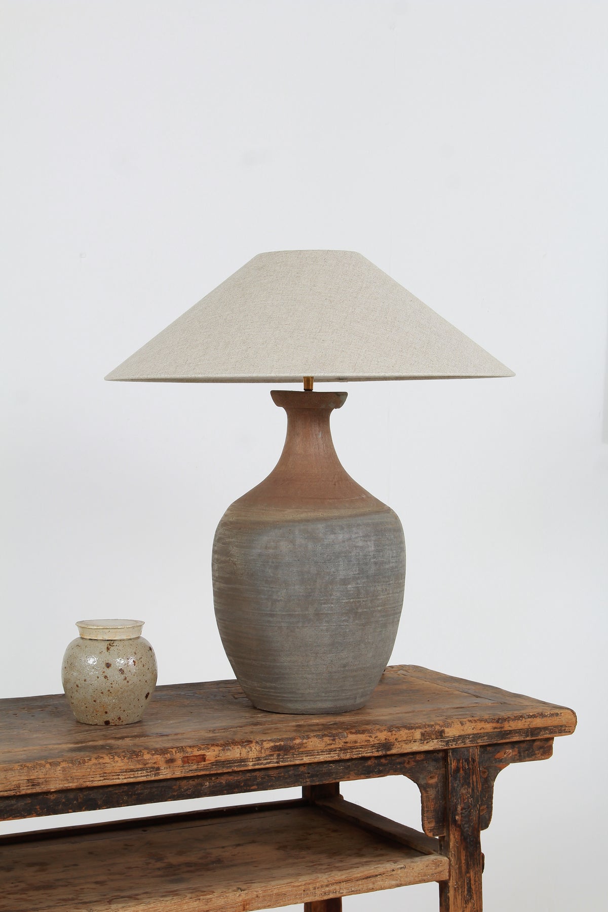 Beautiful TERRACOTTA UNGLAZED VASE TABLE   LAMP WITH EMPIRE NATURAL LINEN SHADE