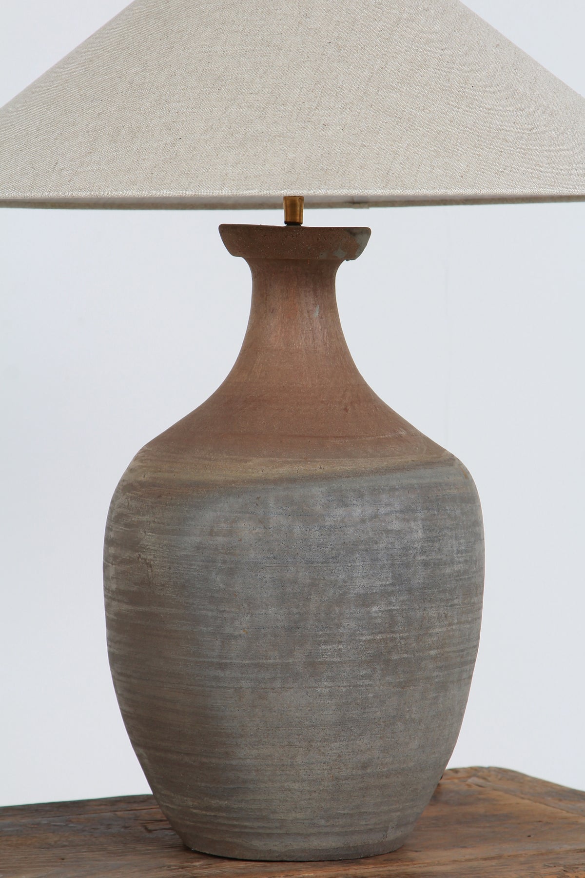 Beautiful TERRACOTTA UNGLAZED VASE TABLE   LAMP WITH EMPIRE NATURAL LINEN SHADE