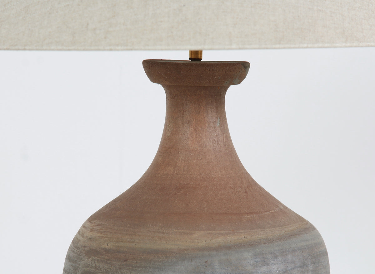 Beautiful TERRACOTTA UNGLAZED VASE TABLE   LAMP WITH EMPIRE NATURAL LINEN SHADE