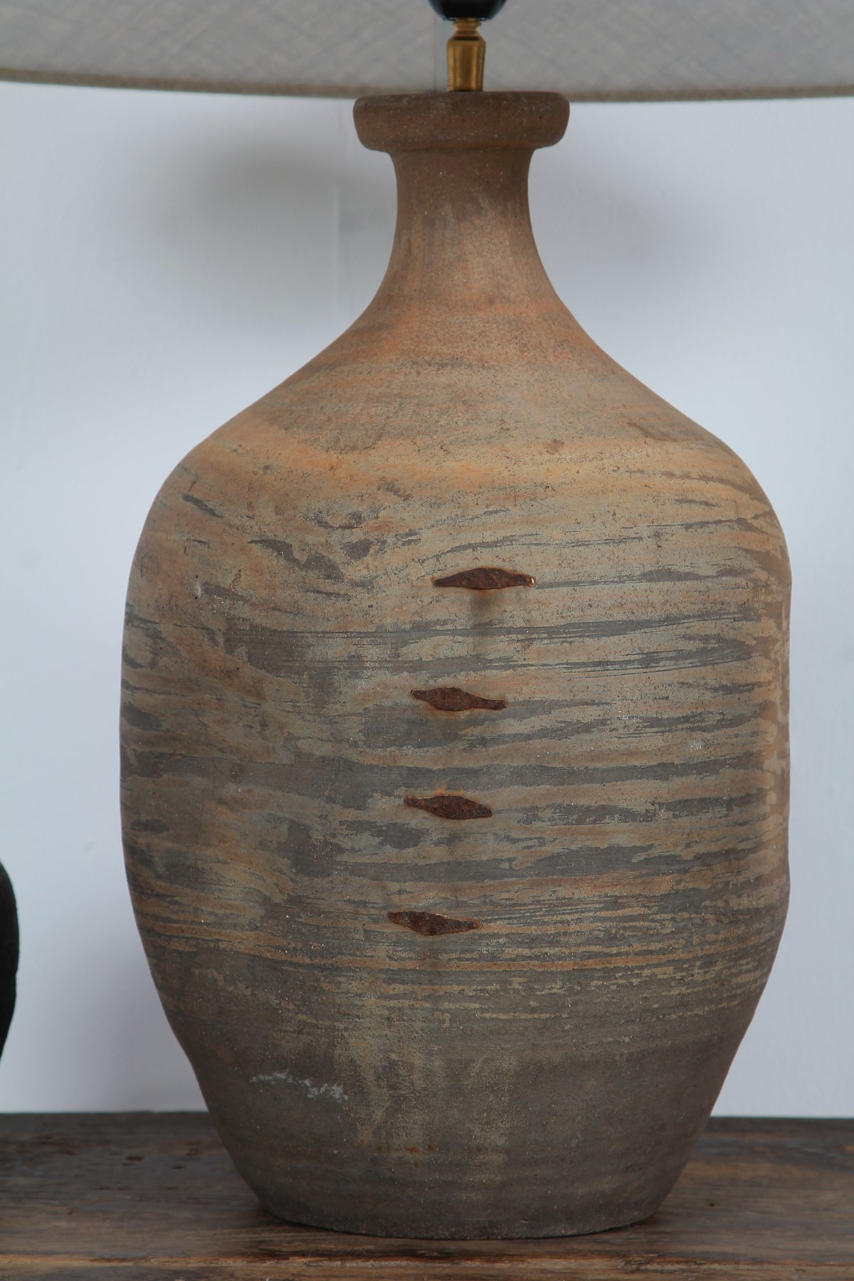 TERRACOTTA UNGLAZED VASE TABLE LAMP WITH EMPIRE NATURAL LINEN SHADE