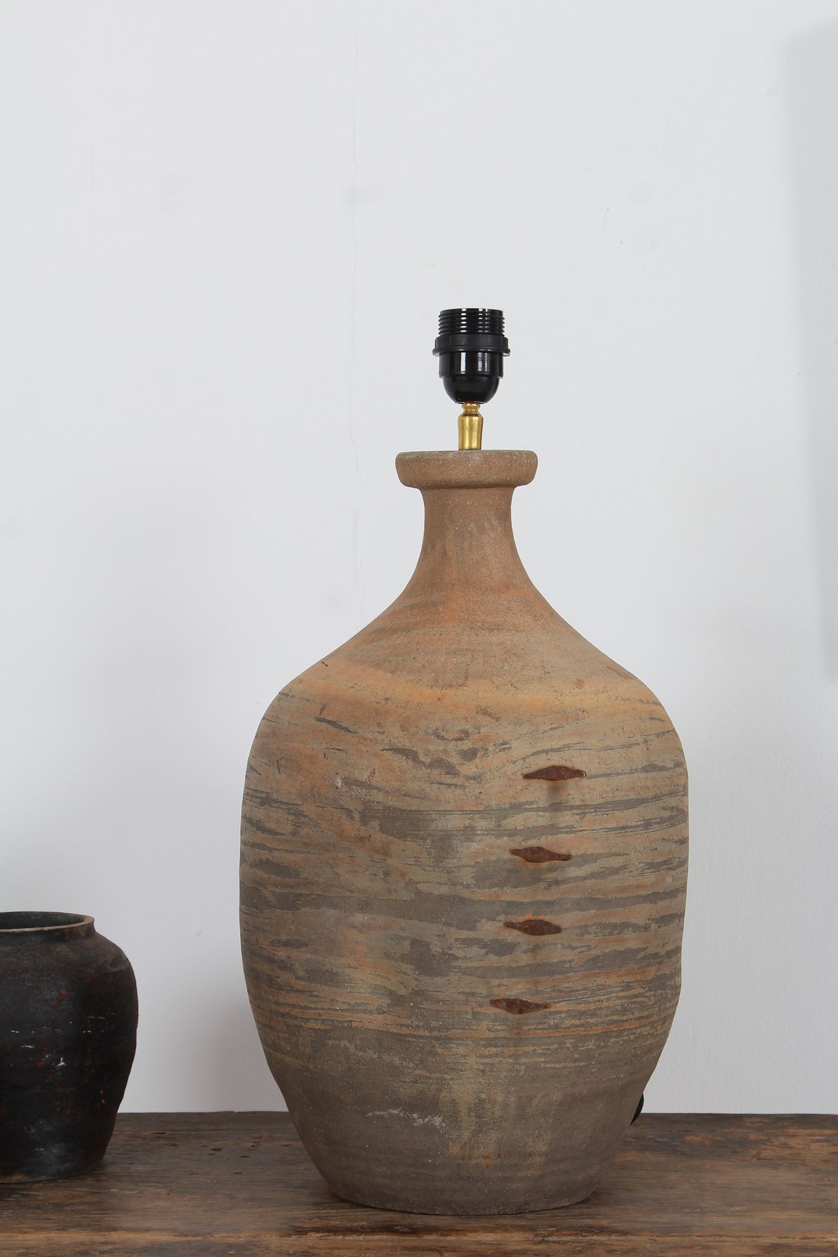 TERRACOTTA UNGLAZED VASE TABLE LAMP WITH EMPIRE NATURAL LINEN SHADE