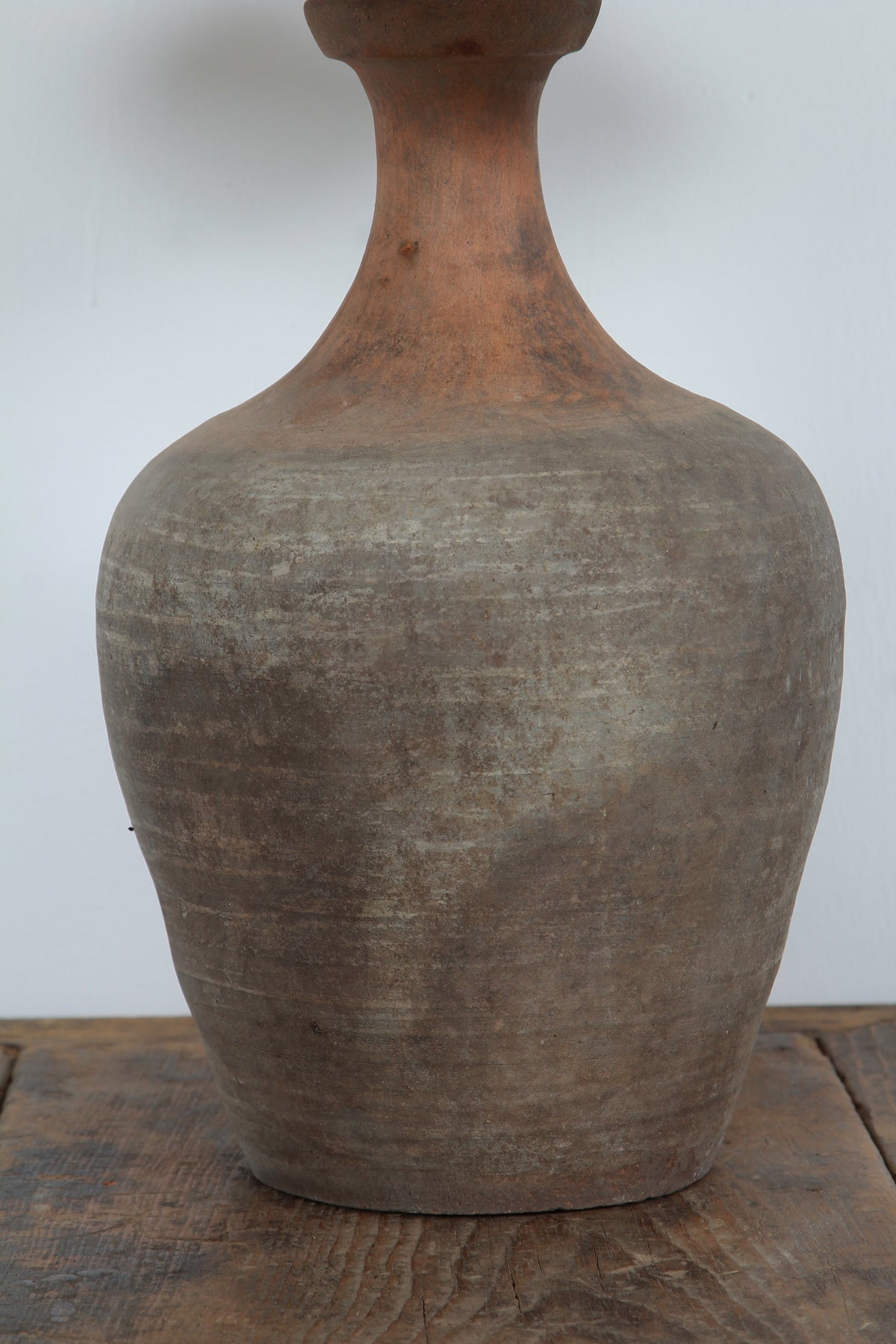 TERRACOTTA UNGLAZED VASE TABLE LAMP WITH EMPIRE NATURAL LINEN SHADE