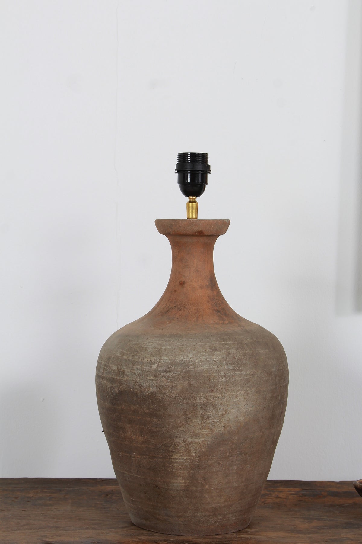 TERRACOTTA UNGLAZED VASE TABLE LAMP WITH EMPIRE NATURAL LINEN SHADE