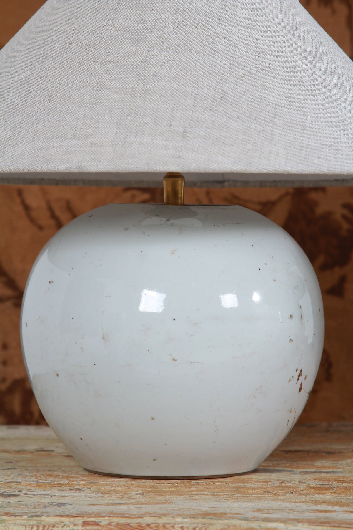 ANTIQUE CHINESE GINGER JAR TABLE LAMPS WITH NATURAL LINEN SHADES