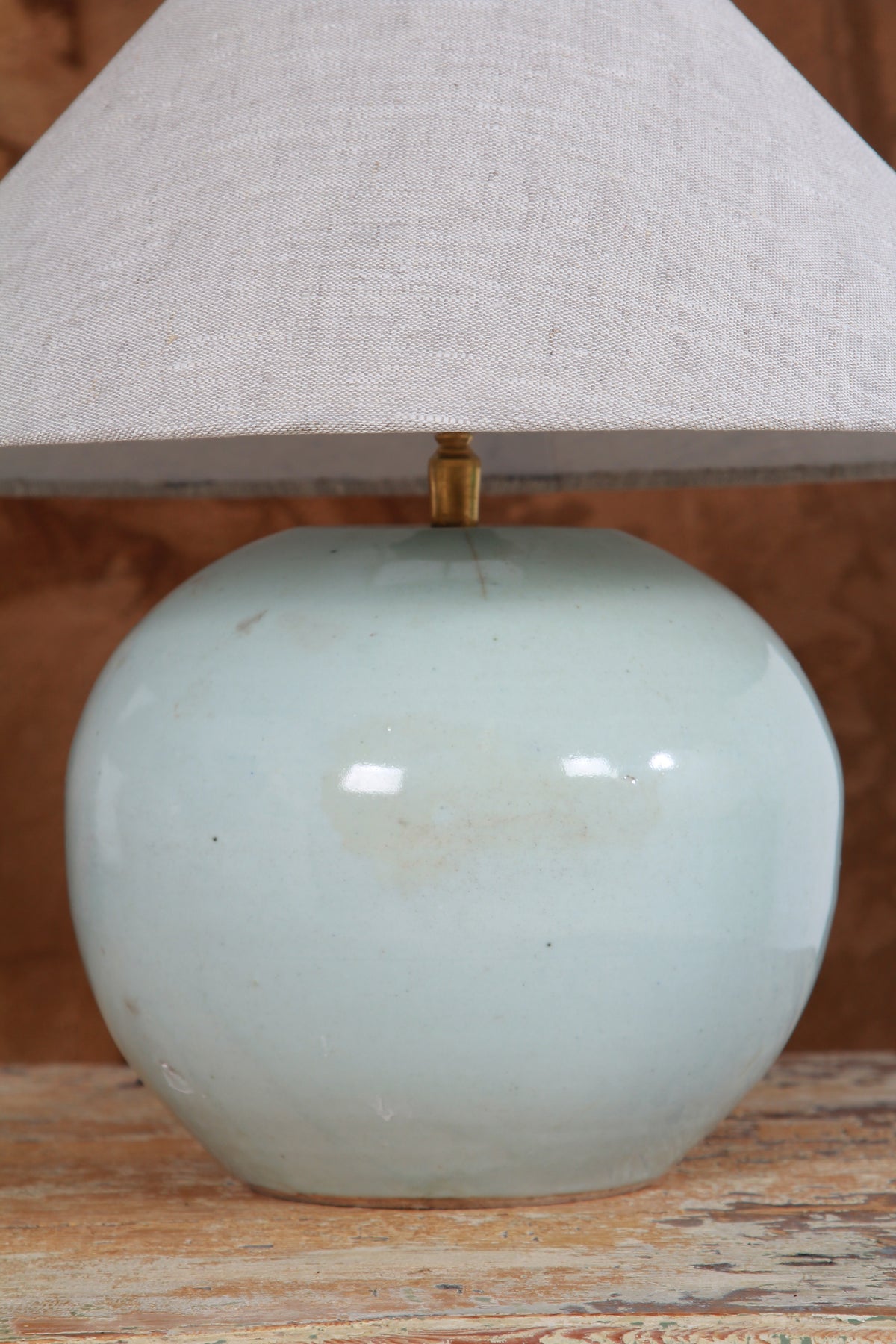 ANTIQUE CHINESE GINGER JAR TABLE LAMPS WITH NATURAL LINEN SHADES