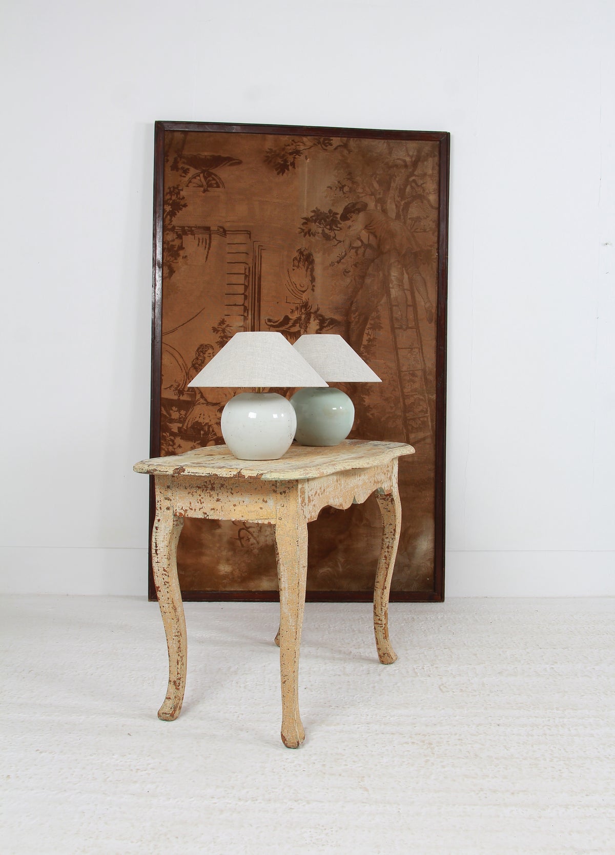 ANTIQUE CHINESE GINGER JAR TABLE LAMPS WITH NATURAL LINEN SHADES