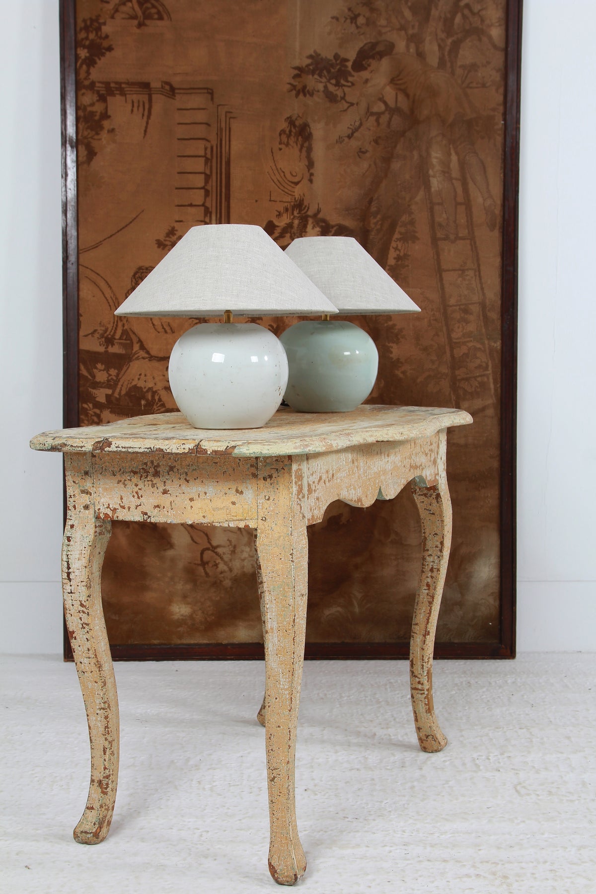 ANTIQUE CHINESE GINGER JAR TABLE LAMPS WITH NATURAL LINEN SHADES