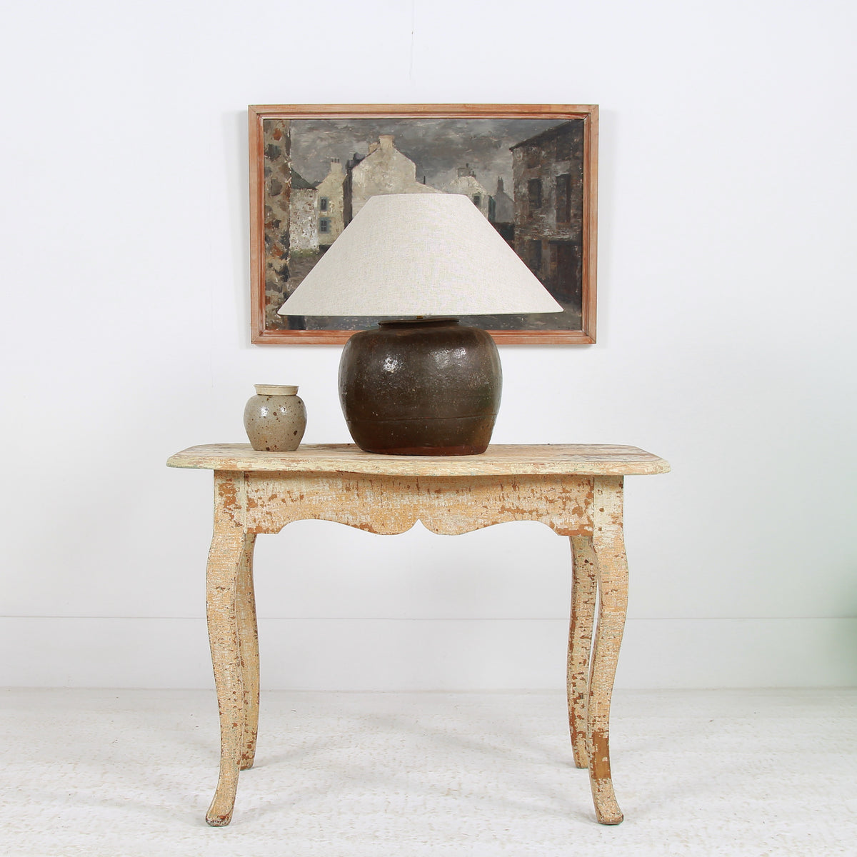 XL ANTIQUE CHINESE TABLE LAMP WITH NATURAL LINEN EMPIRE SHADE