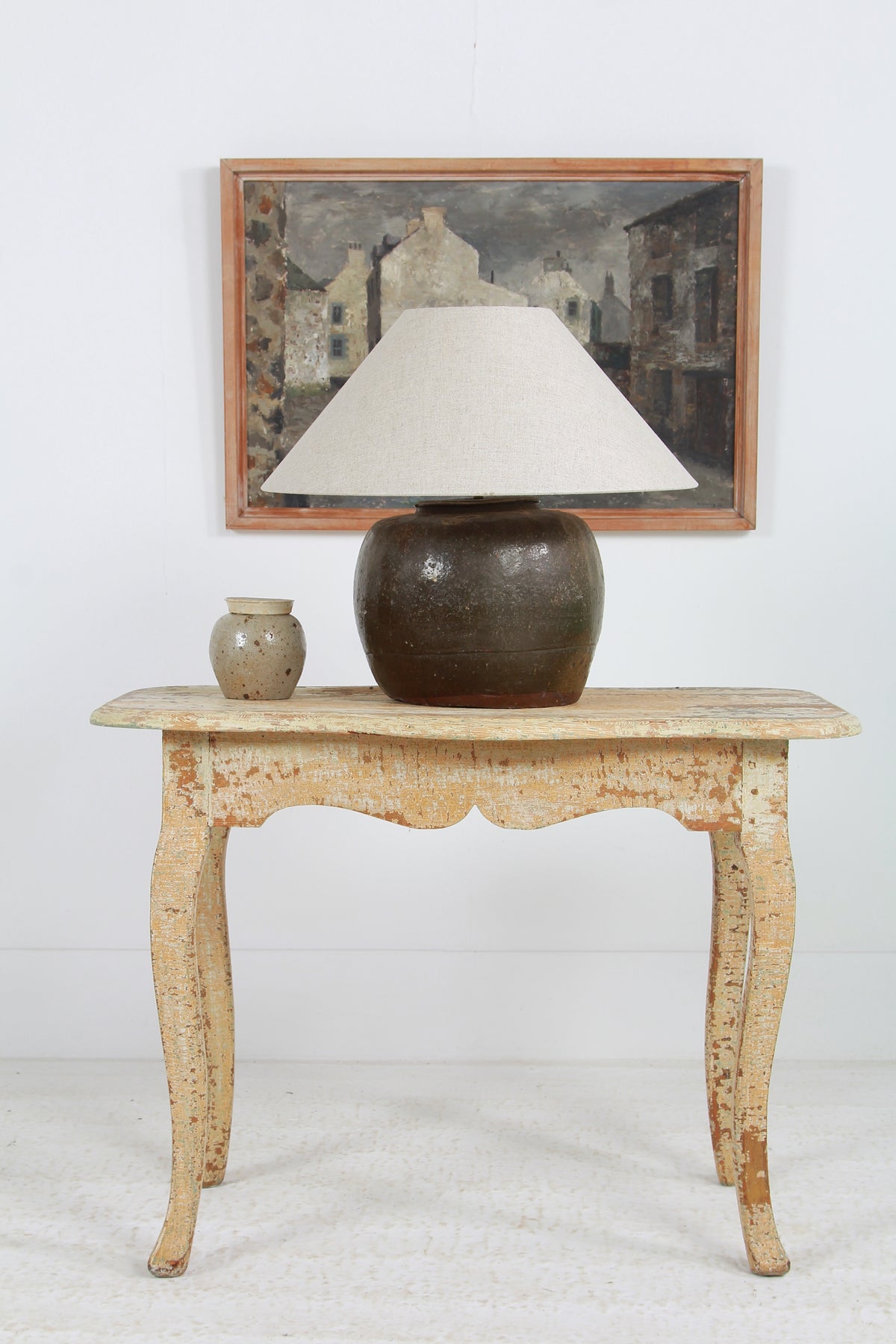 XL ANTIQUE CHINESE TABLE LAMP WITH NATURAL LINEN EMPIRE SHADE