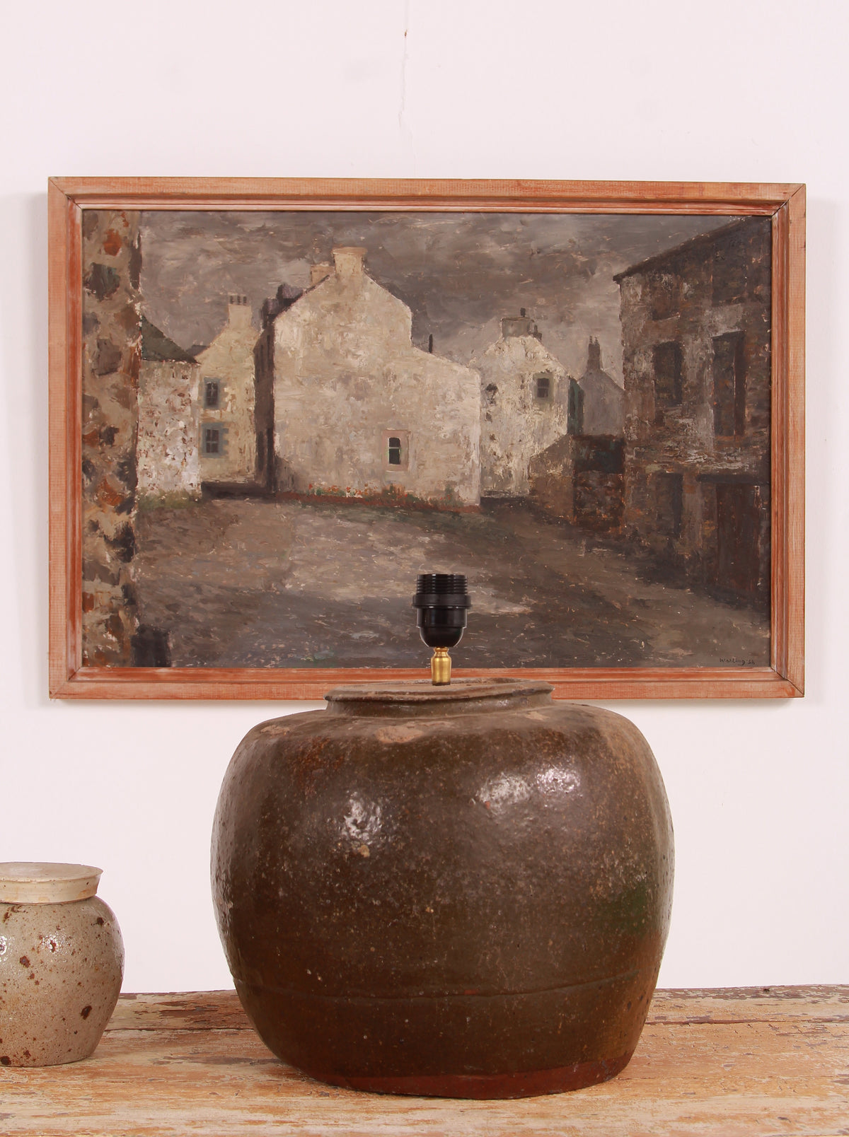 XL ANTIQUE CHINESE TABLE LAMP WITH NATURAL LINEN EMPIRE SHADE
