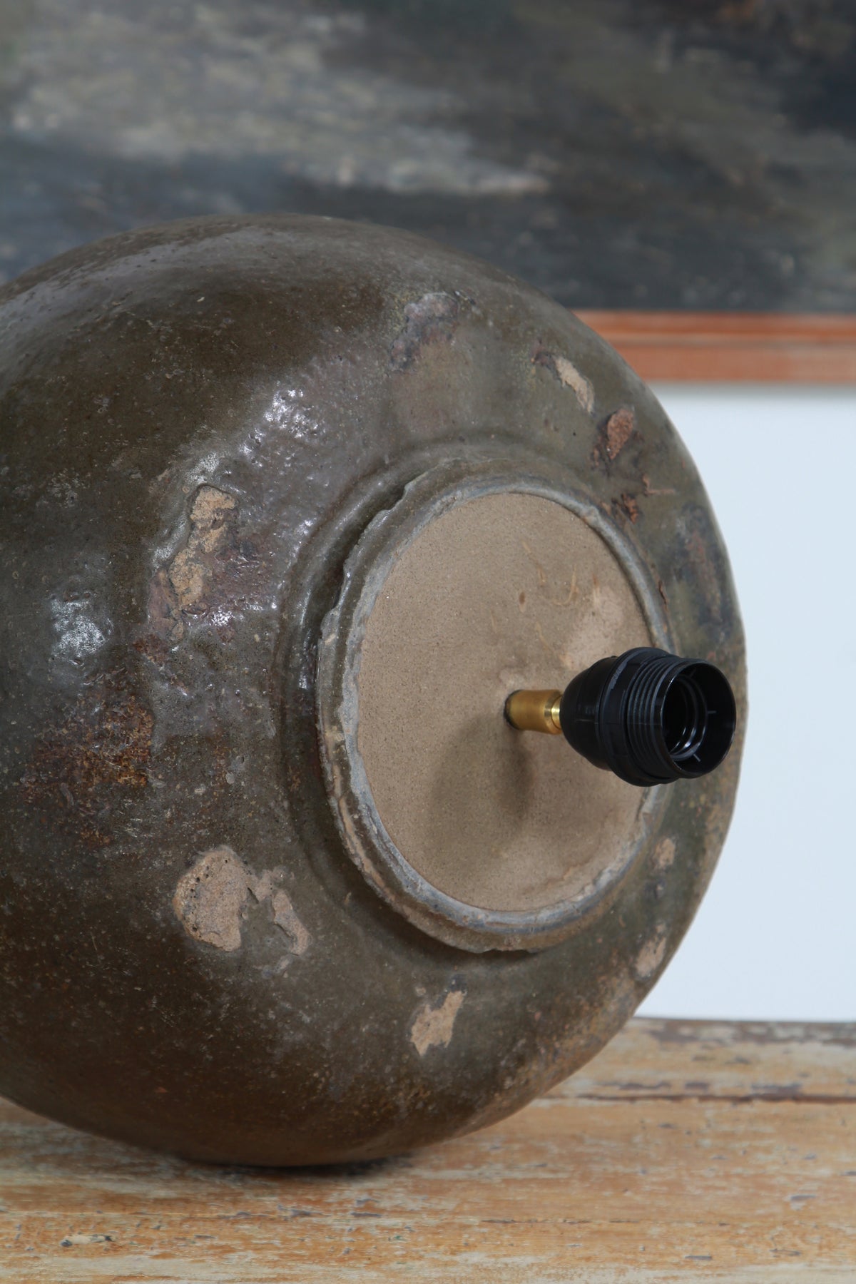 XL ANTIQUE CHINESE TABLE LAMP WITH NATURAL LINEN EMPIRE SHADE