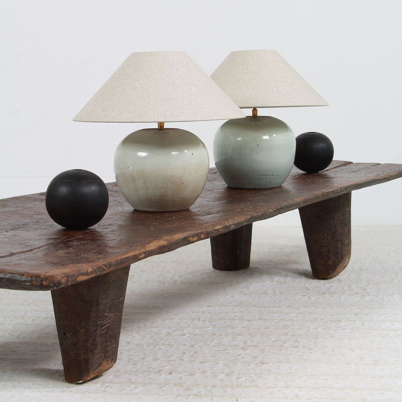 CHARMING Near Pair of ANTIQUE CHINESE GINGER JAR TABLE LAMPS WITH NATURAL LINEN SHADES