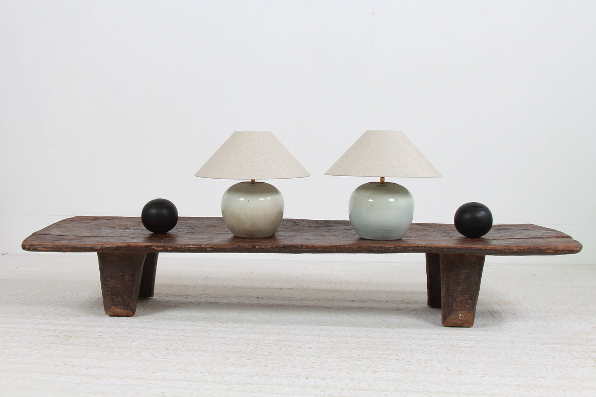 CHARMING Near Pair of ANTIQUE CHINESE GINGER JAR TABLE LAMPS WITH NATURAL LINEN SHADES