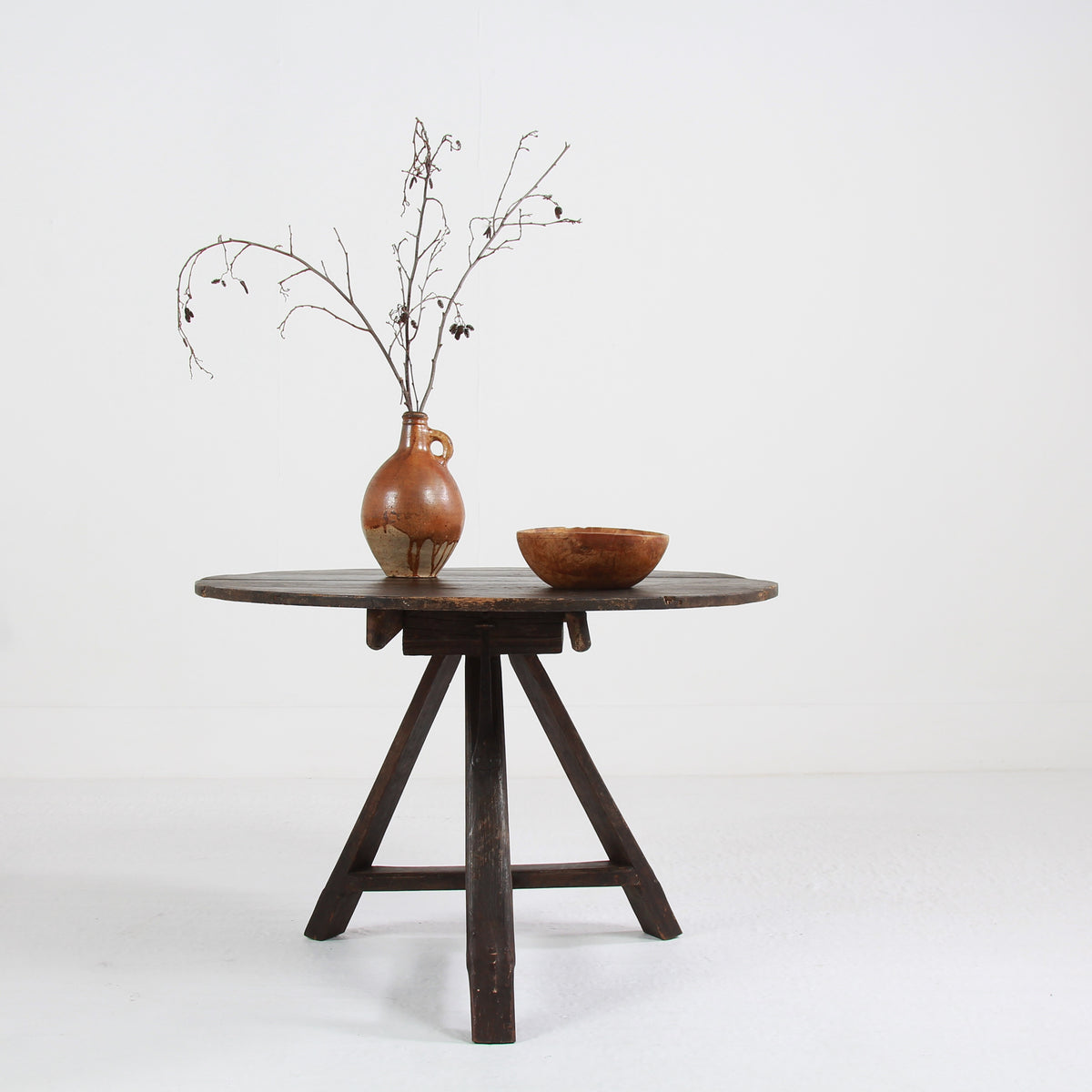 Primitive 19thC Dutch Tilt Top Kitchen Table