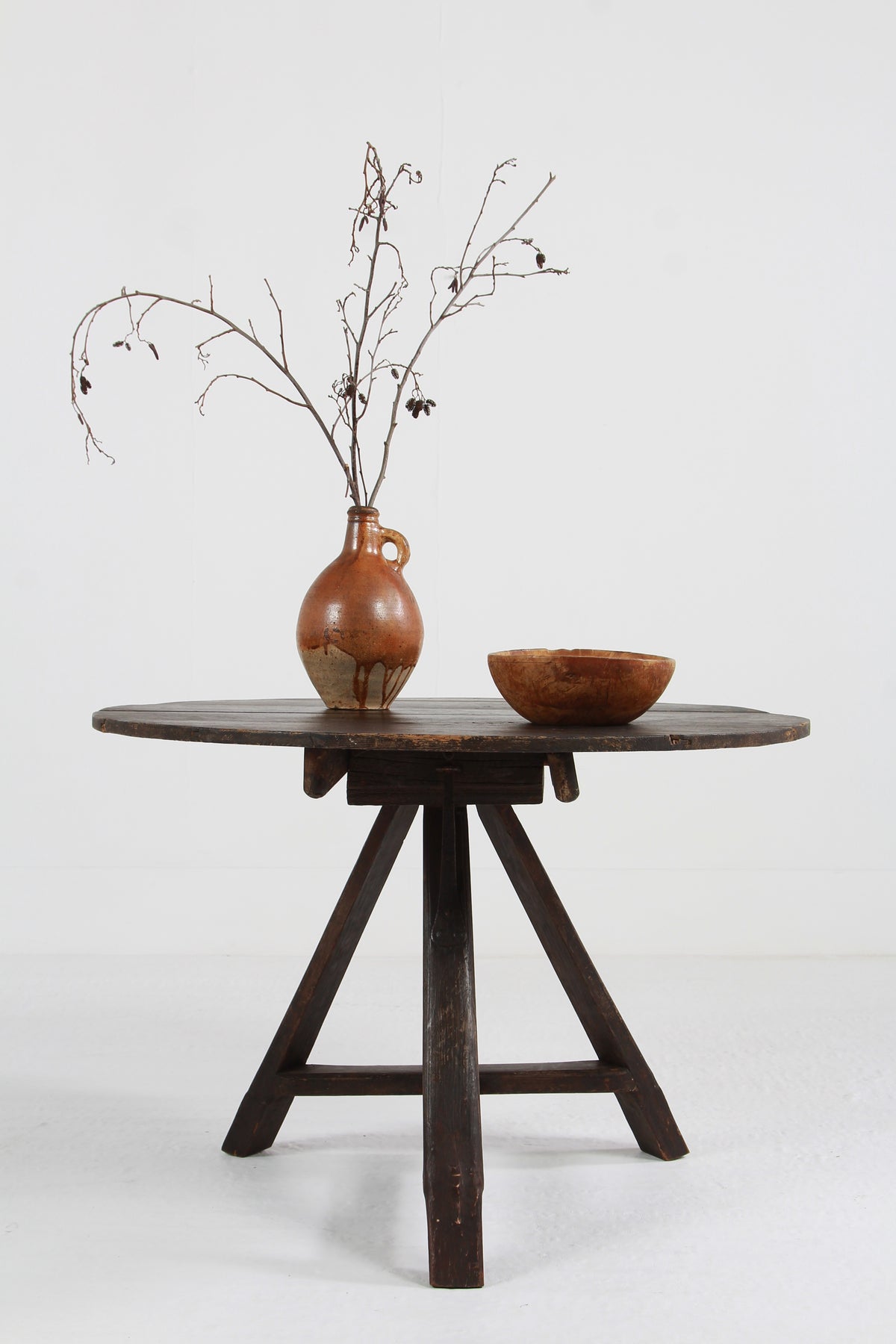 Primitive 19thC Dutch Tilt Top Kitchen Table