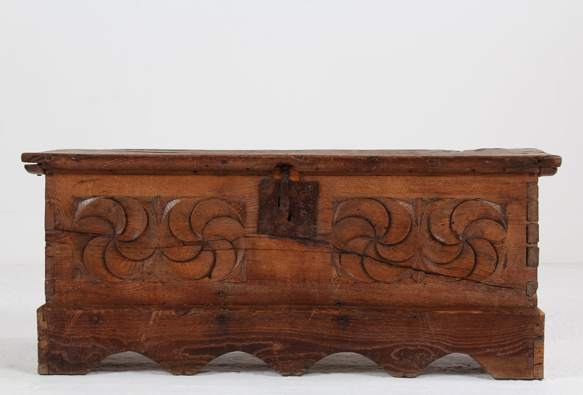 Ancient Spanish 18th Century Primitive Coffer - Trunk