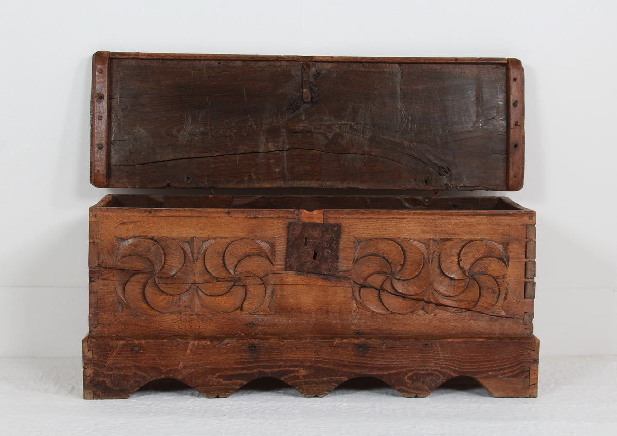 Ancient Spanish 18th Century Primitive Coffer - Trunk