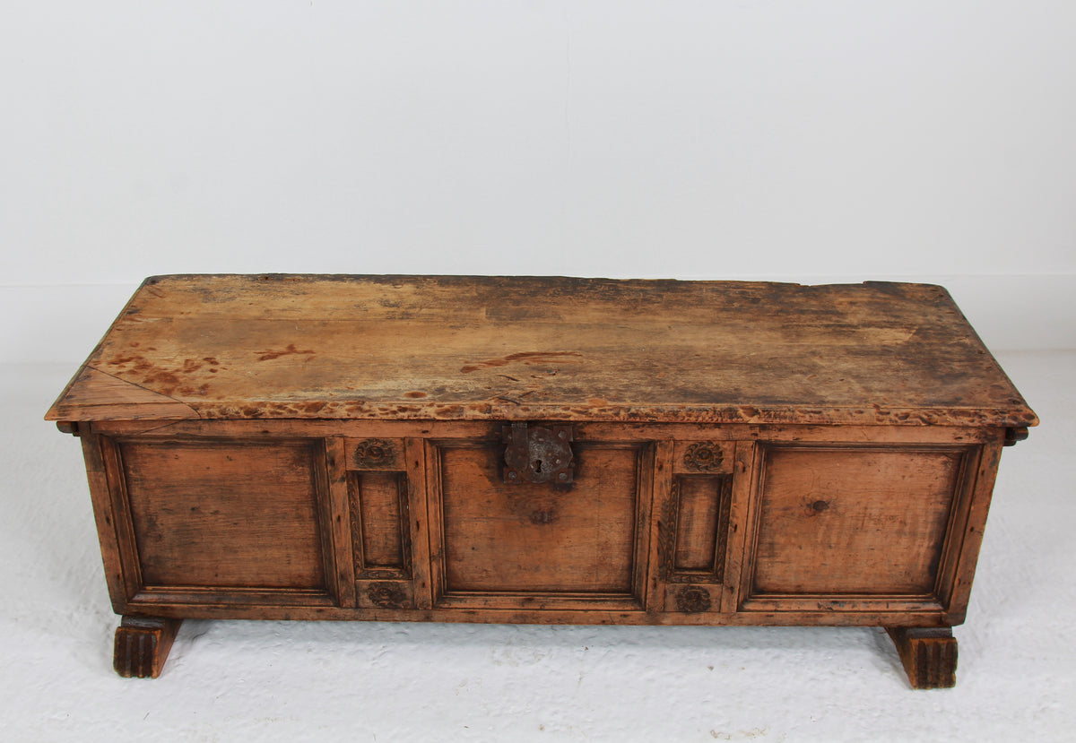 Spanish 18th Century Primitive Pine Coffer - Trunk