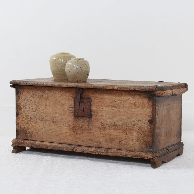 Primitive Spanish Early 18thC Time Worn Pine Trunk