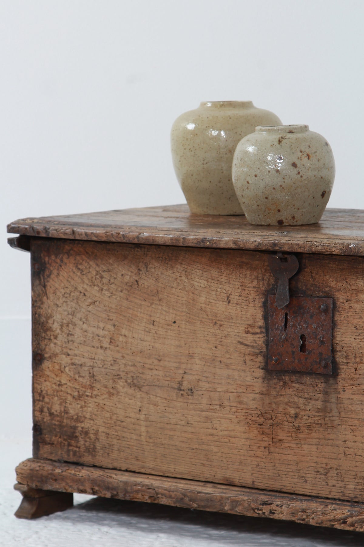 Primitive Spanish Early 18thC Time Worn Pine Trunk