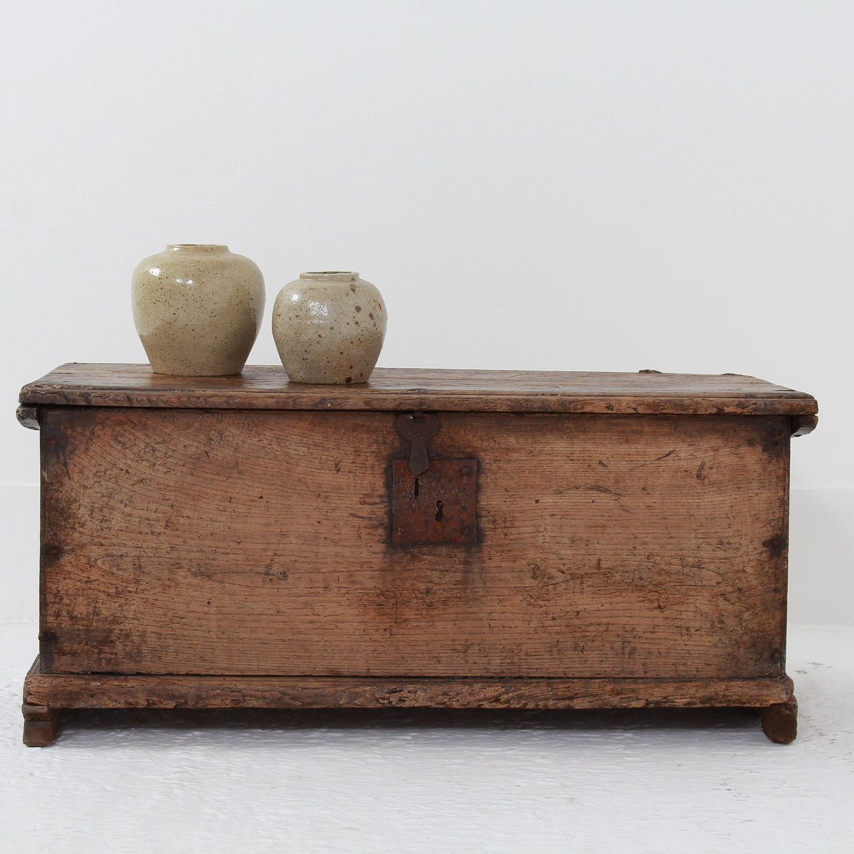 Primitive Spanish Early 18thC Time Worn Pine Trunk