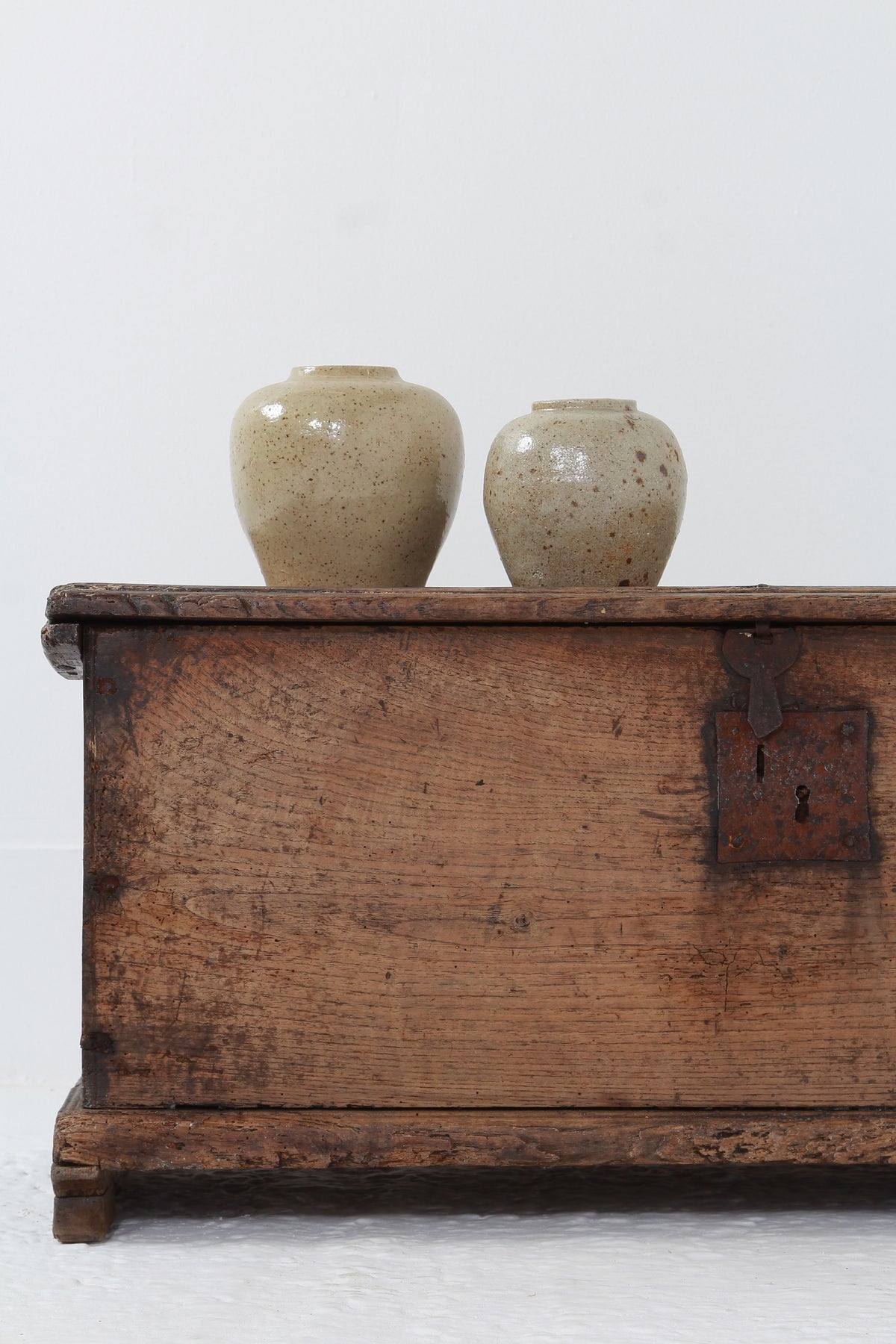 Primitive Spanish Early 18thC Time Worn Pine Trunk