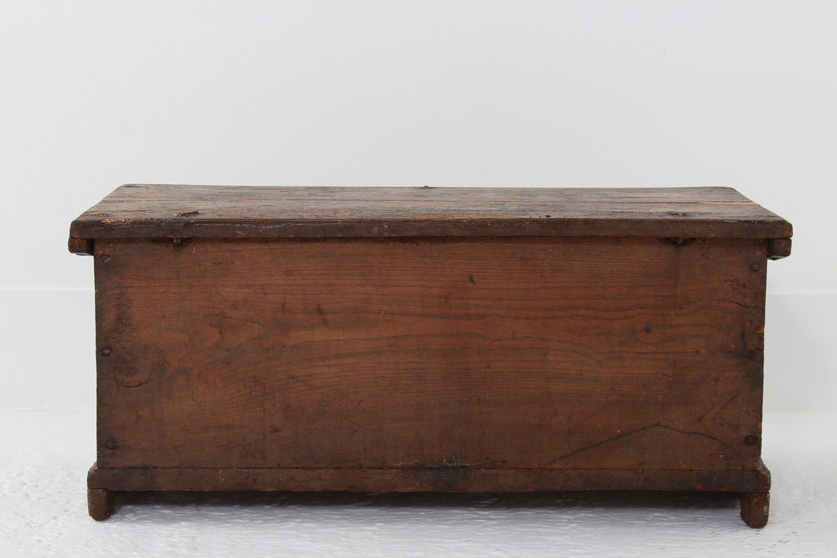 Primitive Spanish Early 18thC Time Worn Pine Trunk