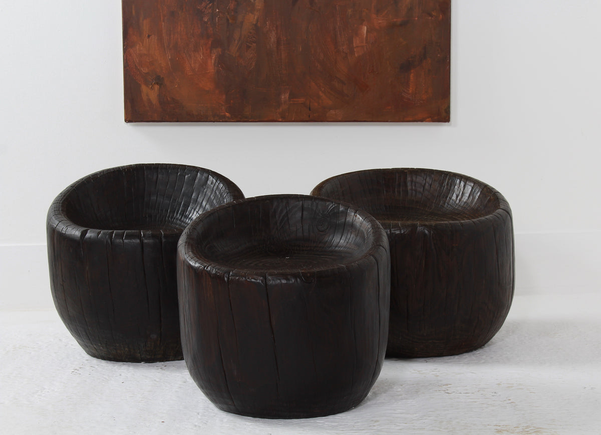 Japanese Organic Wabi Sabi Dug Out Stools