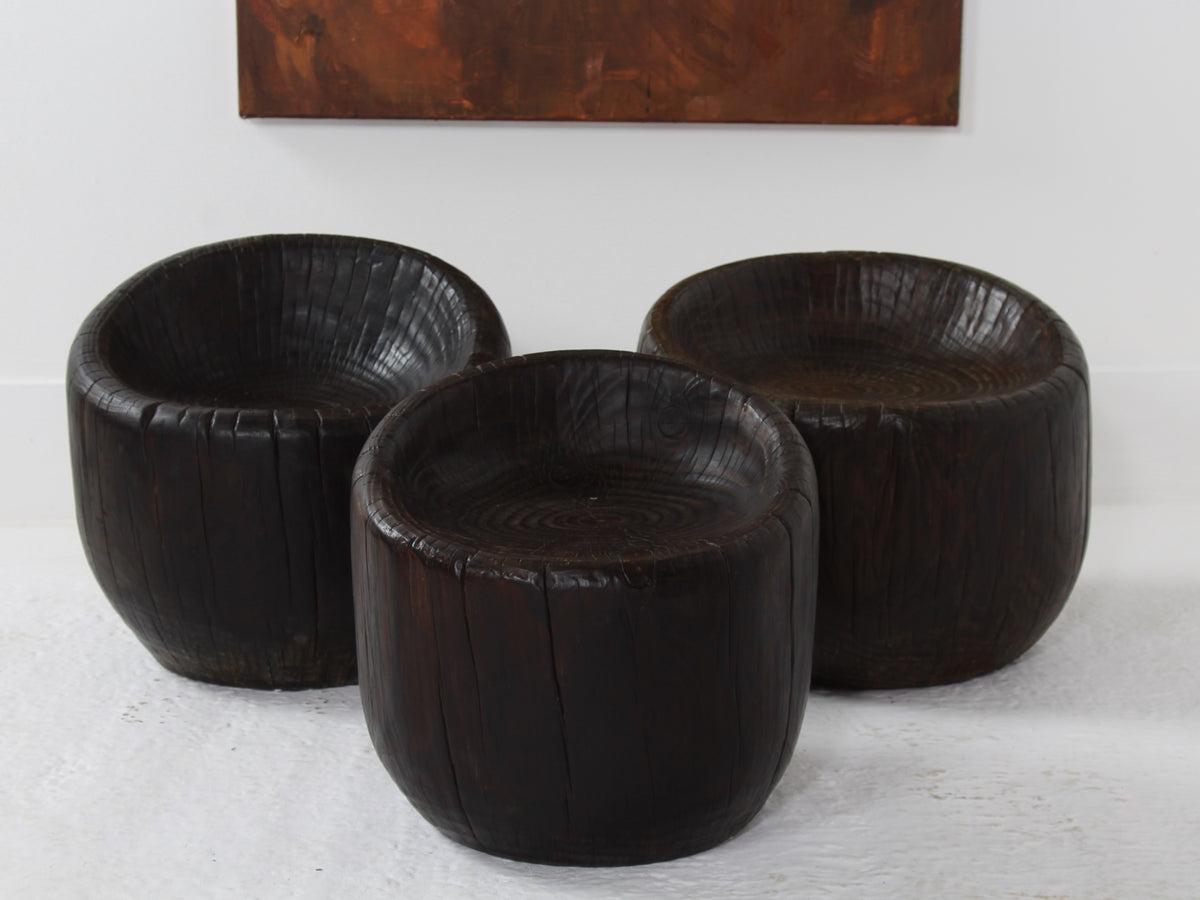 Japanese Organic Wabi Sabi Dug Out Stools