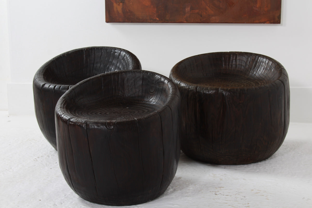 Japanese Organic Wabi Sabi Dug Out Stools