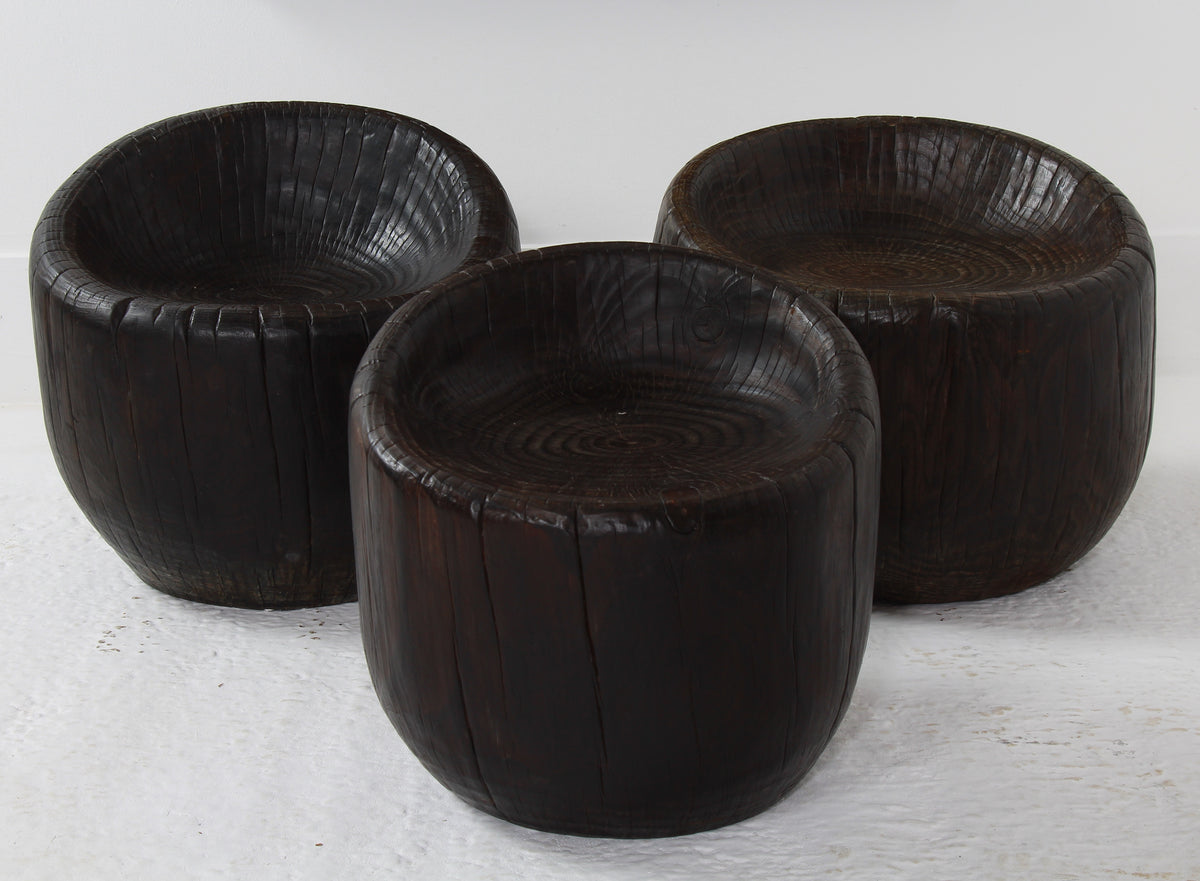 Japanese Organic Wabi Sabi Dug Out Stools