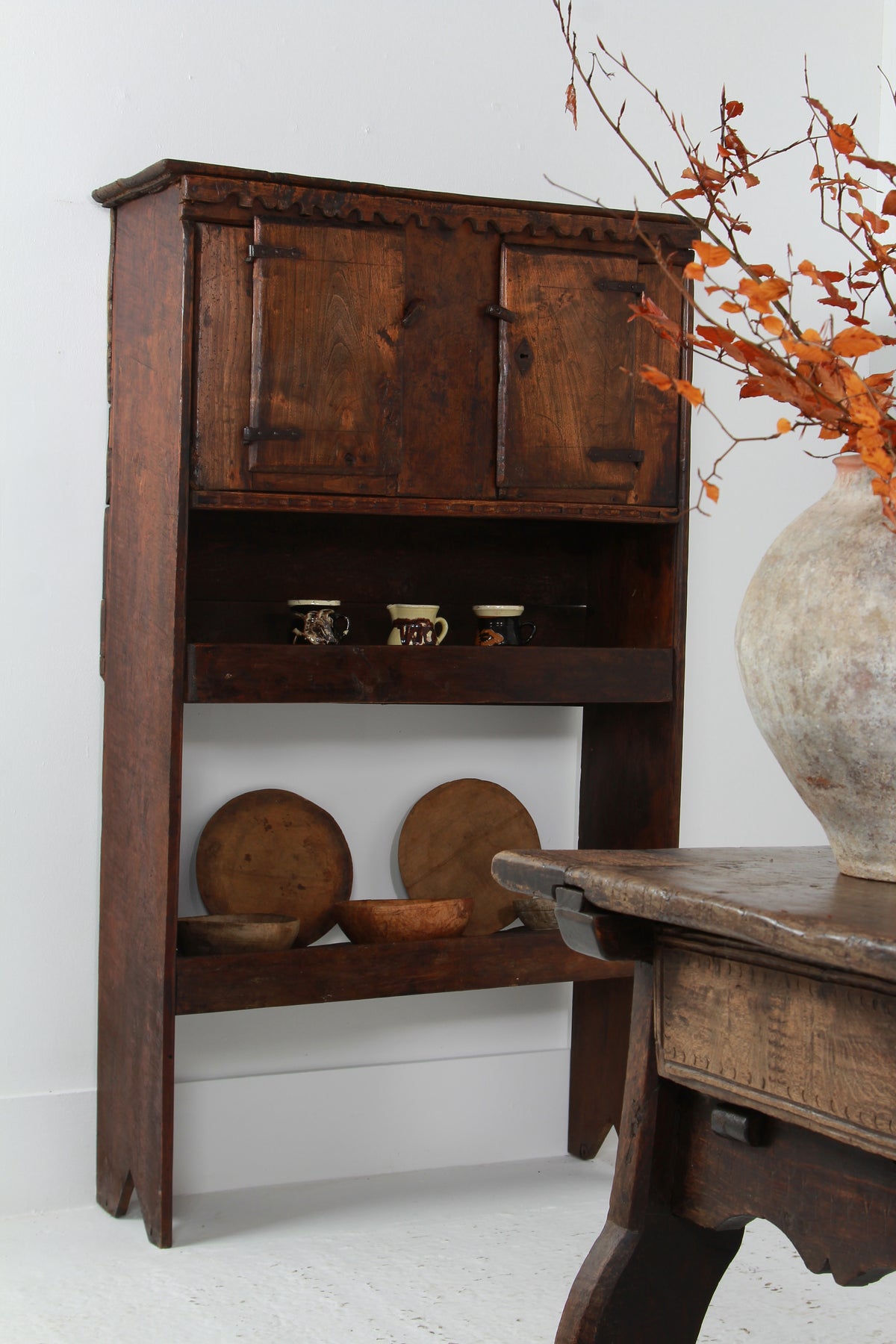 French Rustic 18thC Art Populaire Alpine Kitchen Cupboard