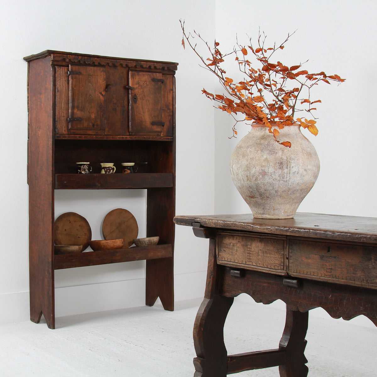 French Rustic 18thC Art Populaire Alpine Kitchen Cupboard