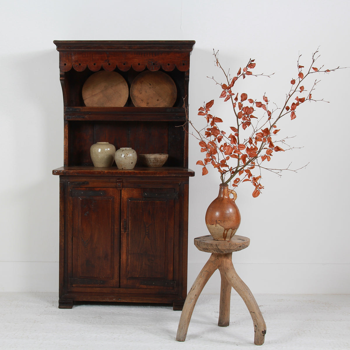 Antique 18thC Oak Spanish Kitchen Display Cabinet