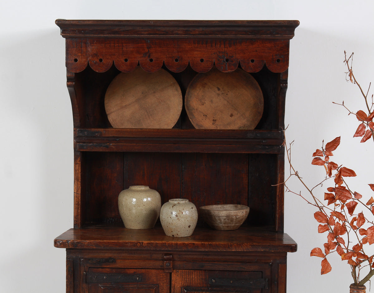 Antique 18thC Oak Spanish Kitchen Display Cabinet