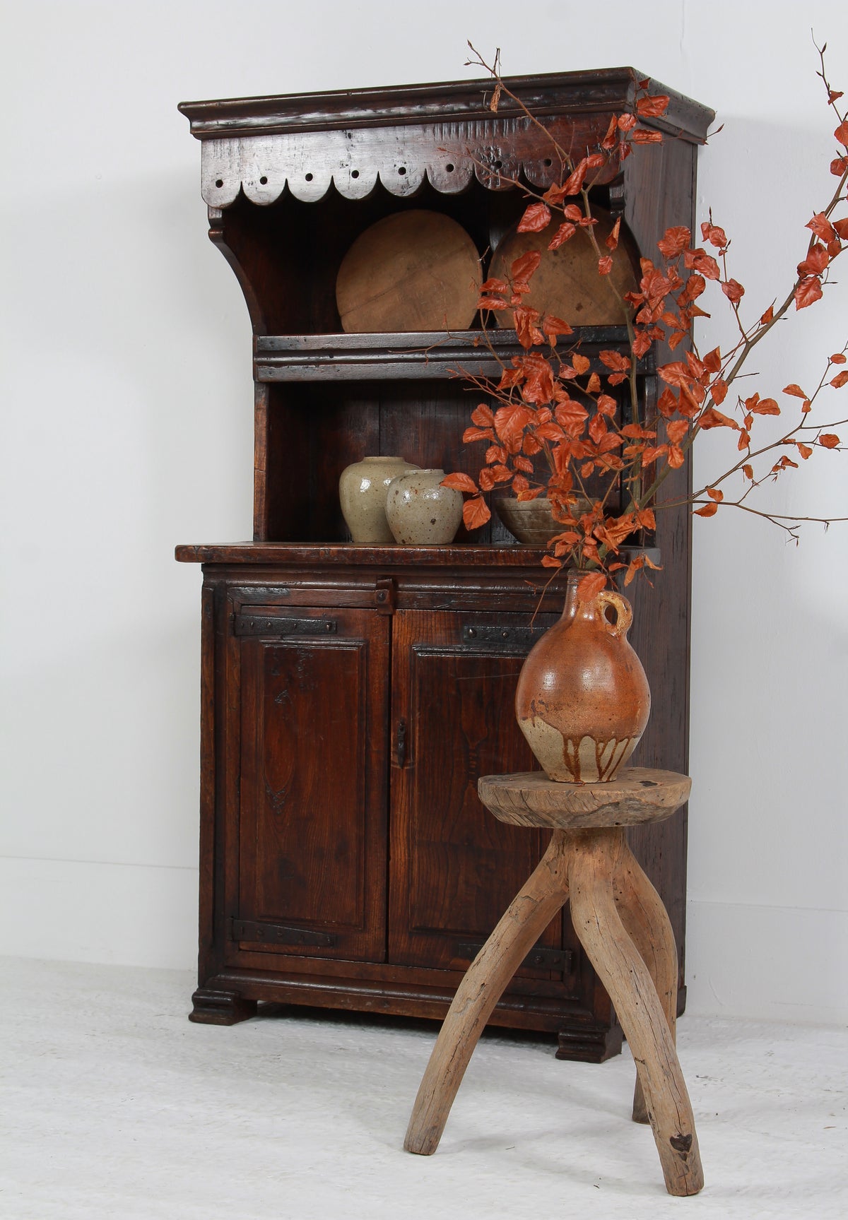 Antique 18thC Oak Spanish Kitchen Display Cabinet