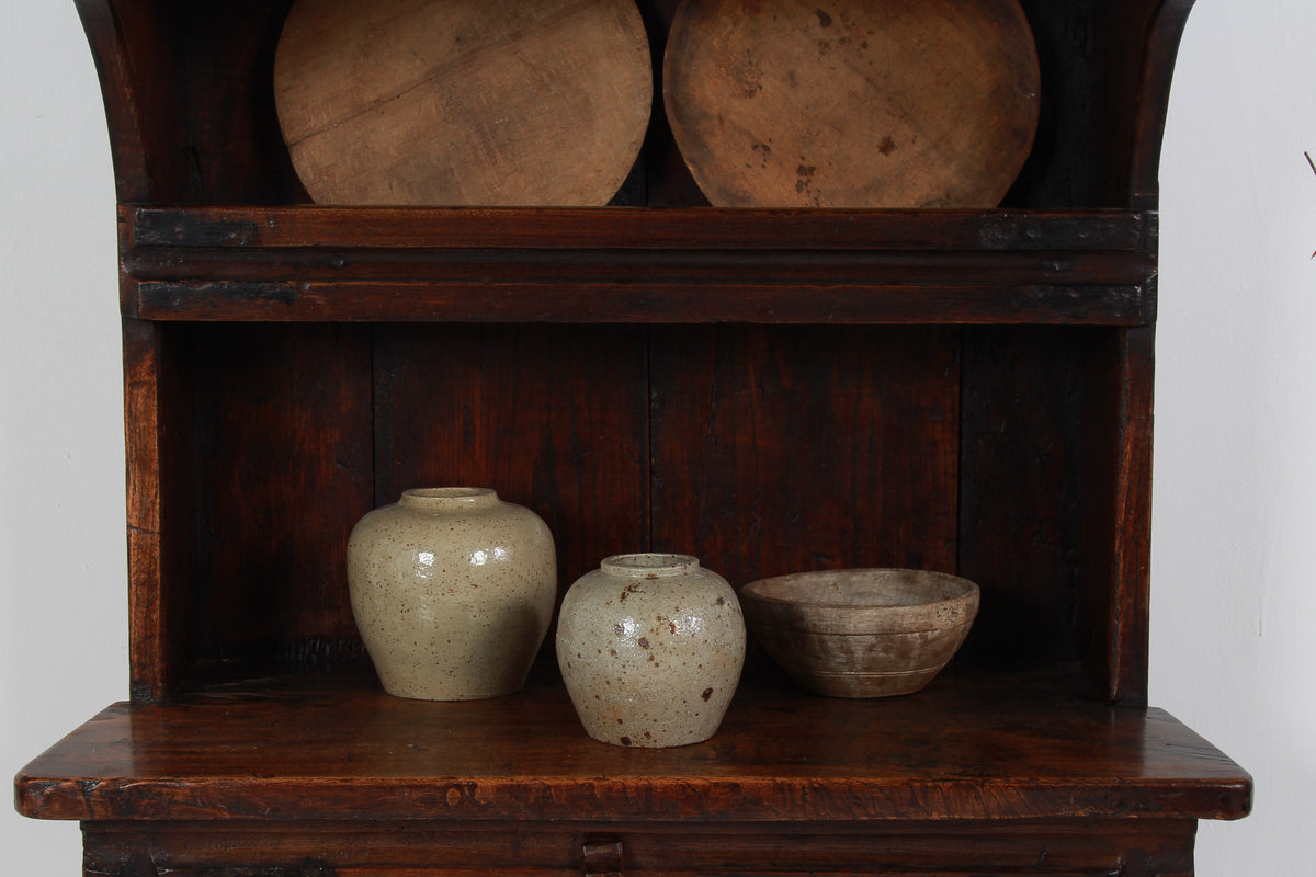Antique 18thC Oak Spanish Kitchen Display Cabinet