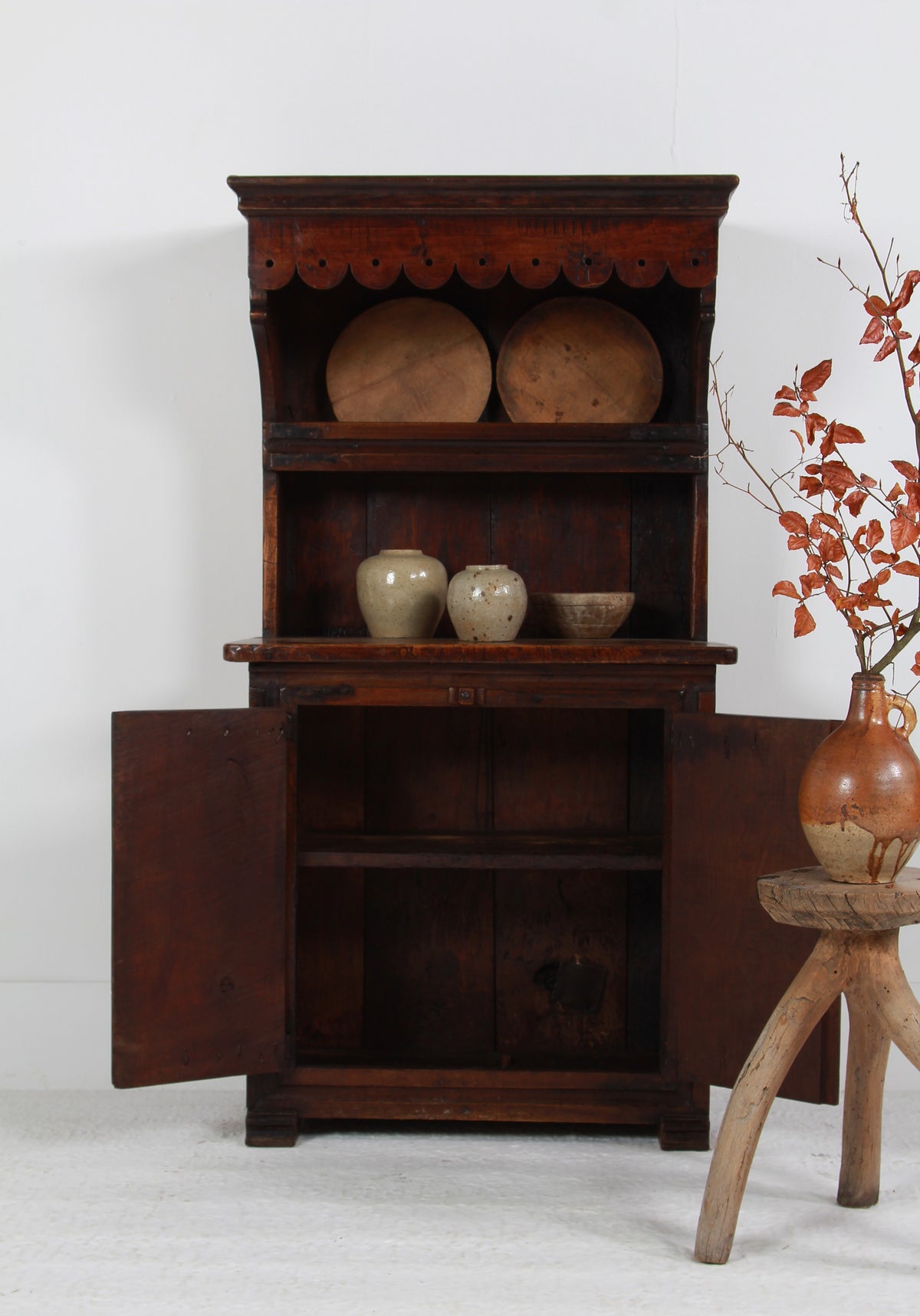Antique 18thC Oak Spanish Kitchen Display Cabinet