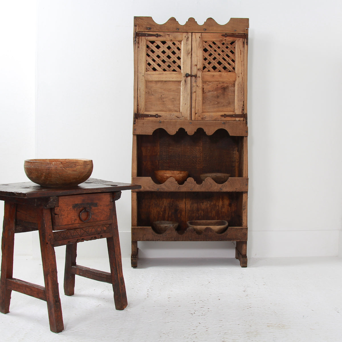 Rustic Spanish 18thC Wabi Sabi Side Table with Single  Drawer