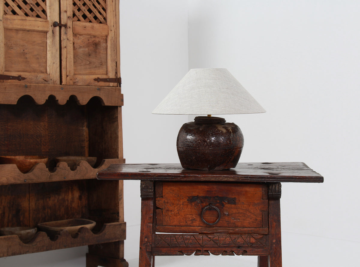 Rustic Spanish 18thC Wabi Sabi Side Table with Single  Drawer